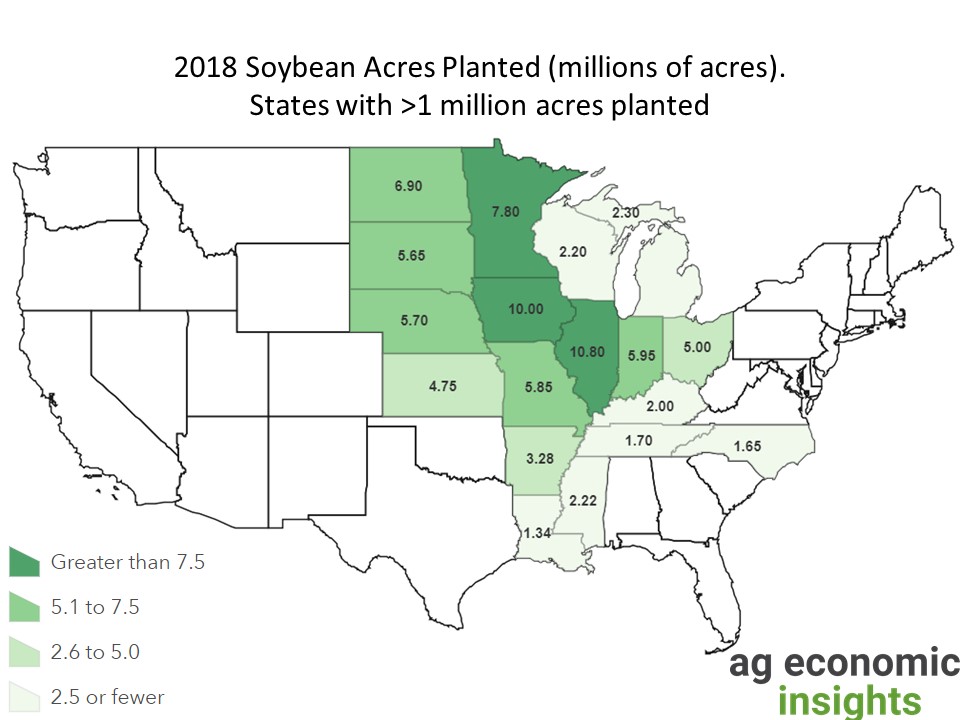 soybean acres 2019. ag trends. ag econonmic insights. aei.ag. ag speakerss